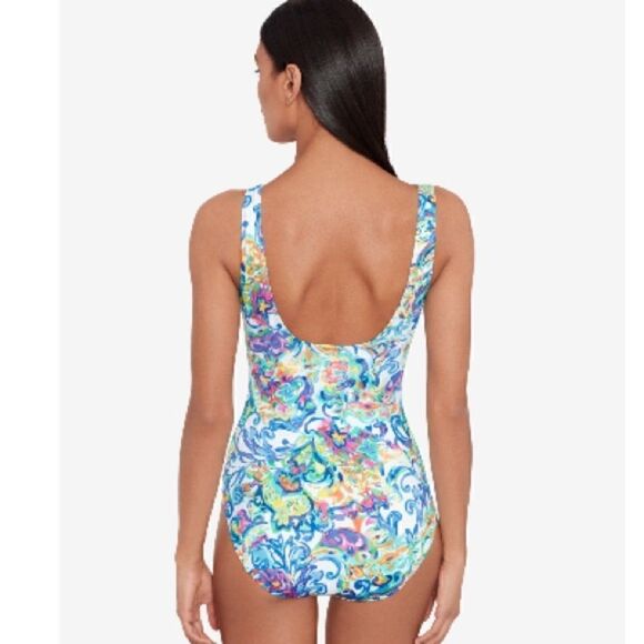 LAUREN RALPH Women's Printed Ruffle Surplice Underwire One-Piece Swimsuit size 8 - Picture 4 of 11